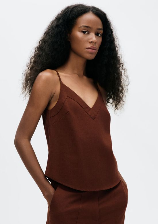 Foto do produto: Regata Feminina Decote V Em Linho - Marrom