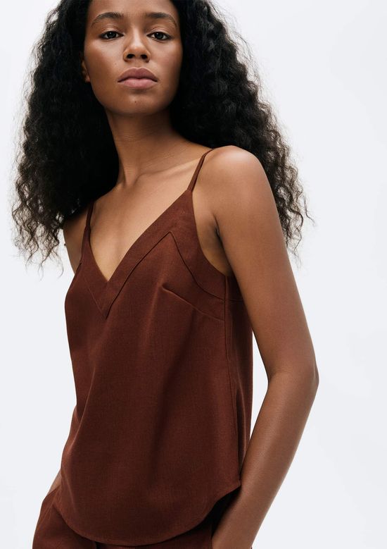 Foto do produto: Regata Feminina Decote V Em Linho - Marrom