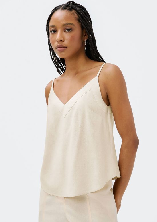 Foto do produto: Regata Feminina Decote V Com Linho - Bege