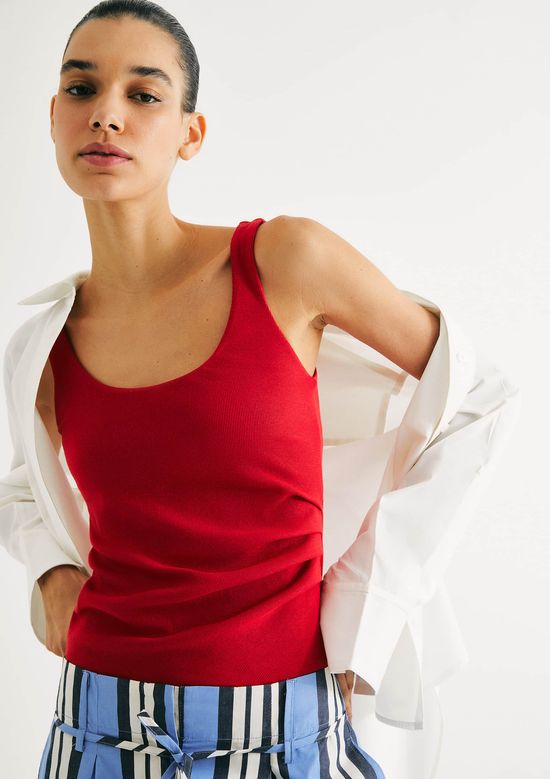 Foto do produto: Regata Feminina Drapeada Em Ribana - Vermelho