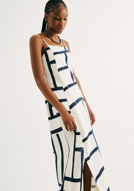 Foto do produto: Vestido Midi Estampado Com Linho - Azul