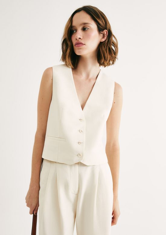 Foto do produto: Colete Feminino Decote V Com Linho - Creme