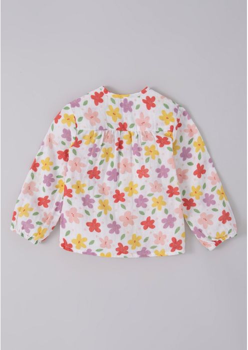 Camisa Infantil Menina Manga Longa Com Estampa Floral Toddler - Off White