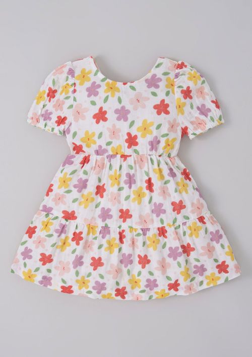 Vestido Infantil Curto Estampado Floral Toddler - Off White
