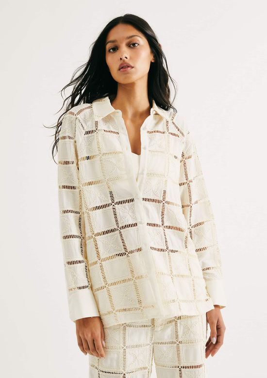 Foto do produto: Camisa Feminina Manga Longa Em Laise - Off white