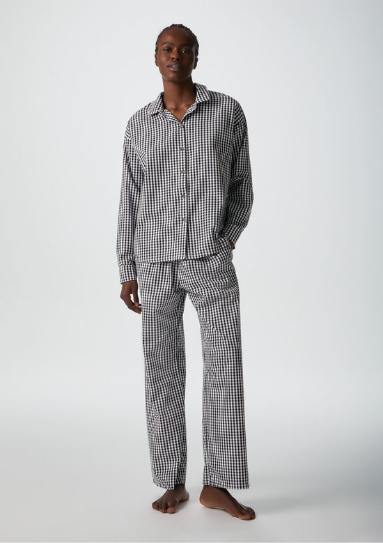 Foto do produto: Pijama Longo Feminino Fio Tinto Xadrez - Preto