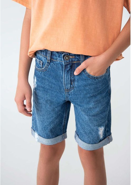Bermuda Jeans Infantil Menino Tradicional - Azul Médio