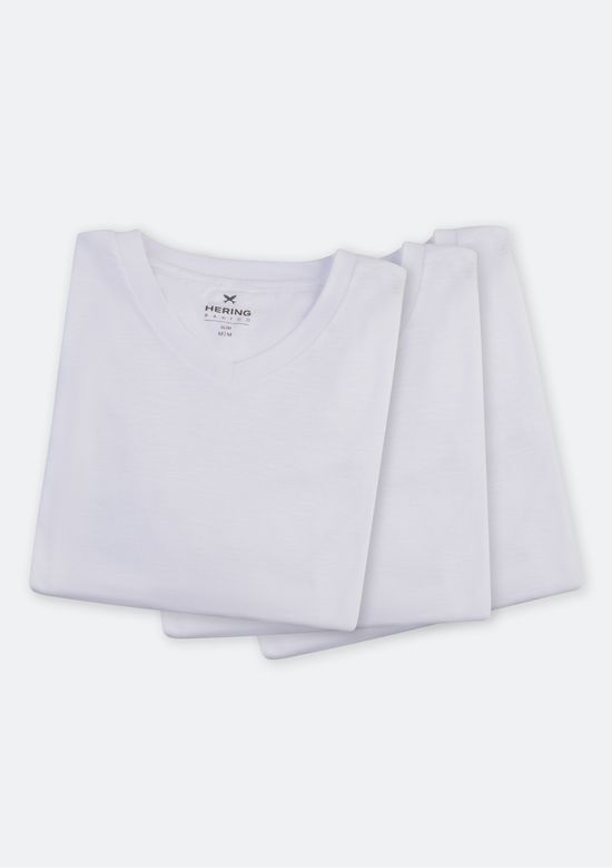 Foto do produto: Kit Com 3 Camisetas Masculinas Básicas Slim Gola V - Branco