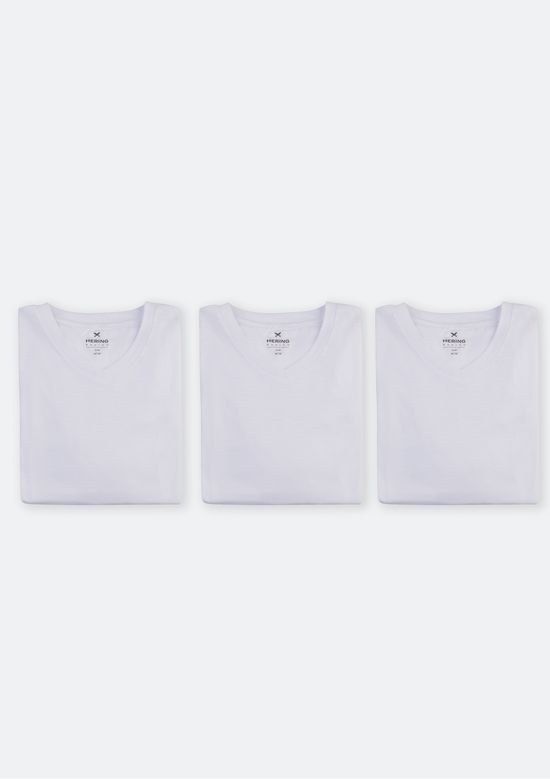 Foto do produto: Kit Com 3 Camisetas Masculinas Básicas Slim Gola V - Branco