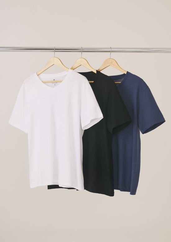Foto do produto: Kit Com 3 Camisetas Masculinas Básicas Slim Gola V - Multicolorido