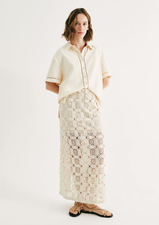 Foto do produto: Saia Midi Cintura Média Em Crochê - Off white