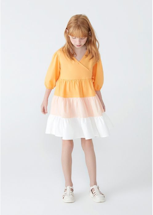 Vestido Infantil Curto Em Mangas 7/8 Modelagem 3 Marias - Laranja