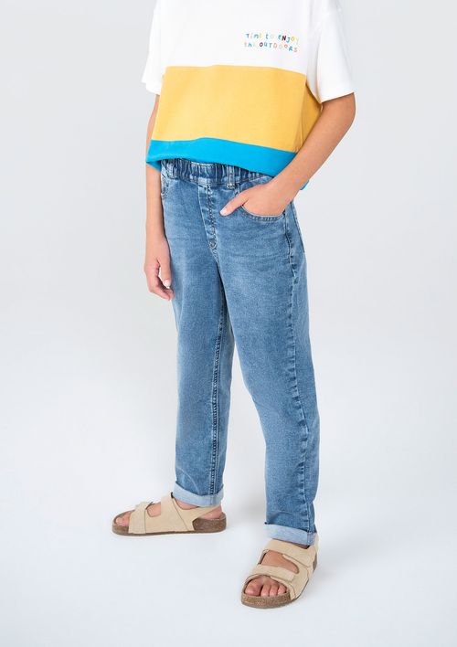 Calça Em Moletom Jeans Infantil Menino Com Elastano - Azul