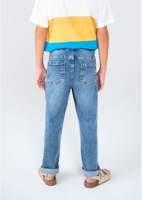 Calça Em Moletom Jeans Infantil Menino Com Elastano - Azul Médio