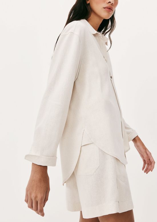 Foto do produto: Camisa Feminina Manga Longa Oversized Em Linho - Off white