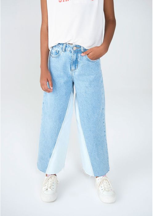 Calça Jeans Infantil Menina Wide Leg - Azul Claro