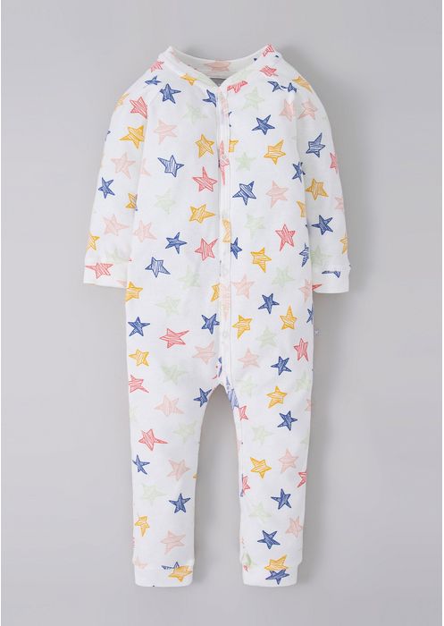 Pijama Macacão Infantil Unissex Em Ribana Estampado Estrelas Toddler - Off White