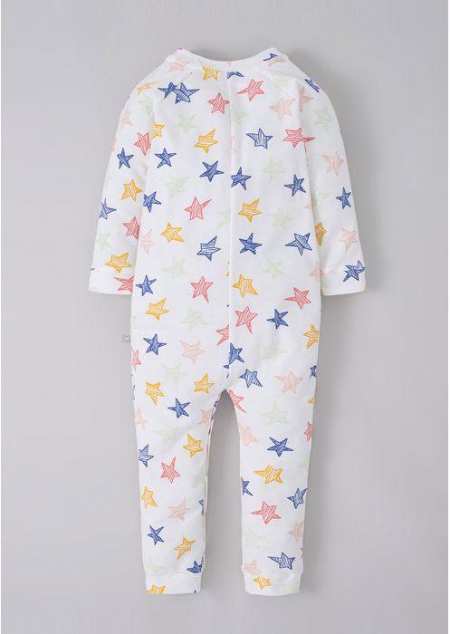 Pijama Macacão Infantil Unissex Em Ribana Estampado Estrelas Toddler - Off White