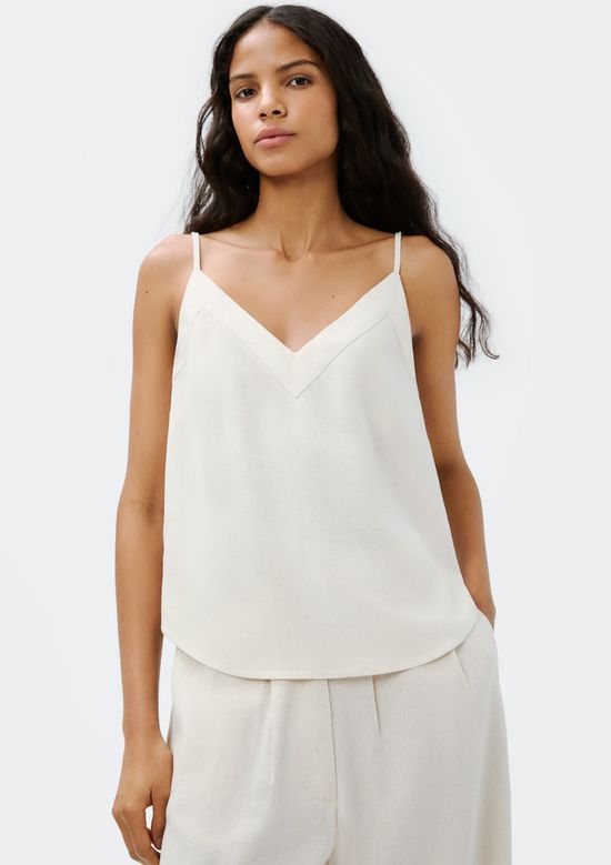 Foto do produto: Regata Feminina Decote V Em Linho - Off white