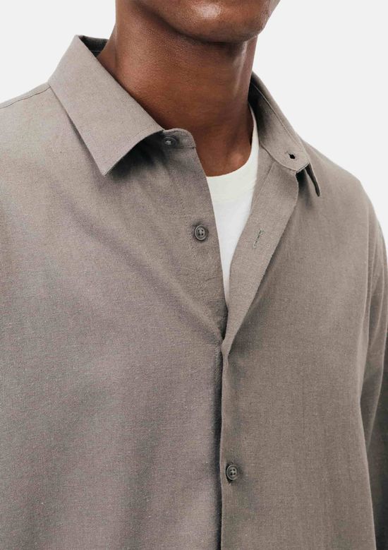 Foto do produto: Camisa Masculina Manga Longa Slim Com Linho - Cinza