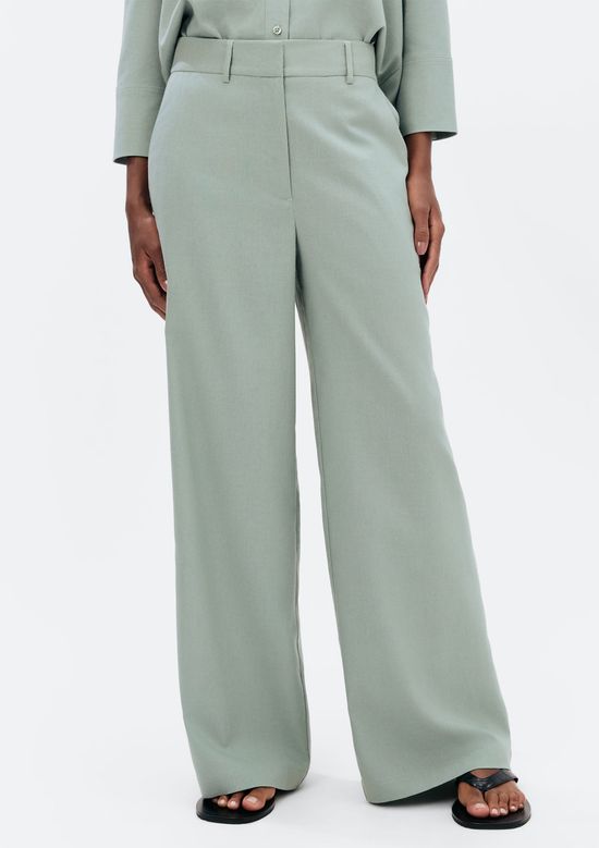 Foto do produto: Calça Feminina Reta Cintura Alta Com Linho - Verde