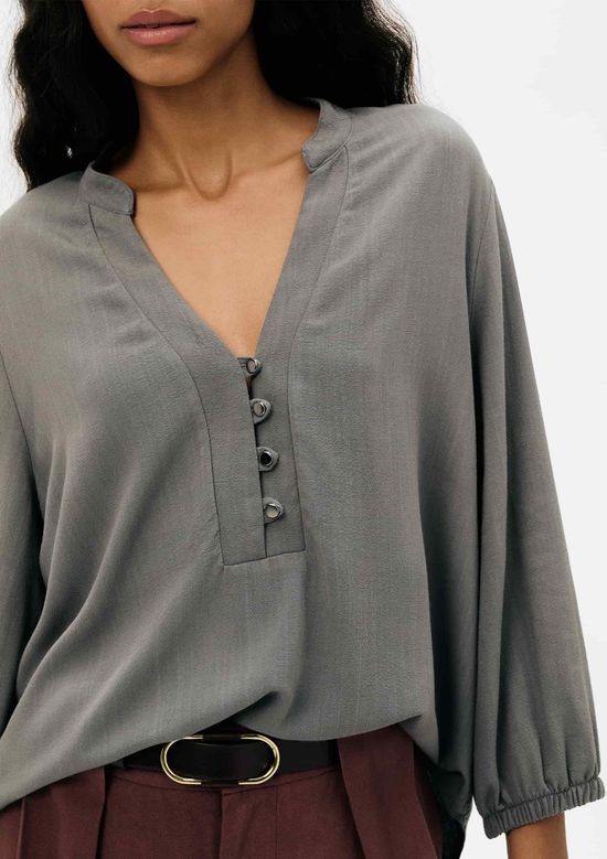 Foto do produto: Blusa Básica Feminina Manga 7/8 Bufante - Cinza