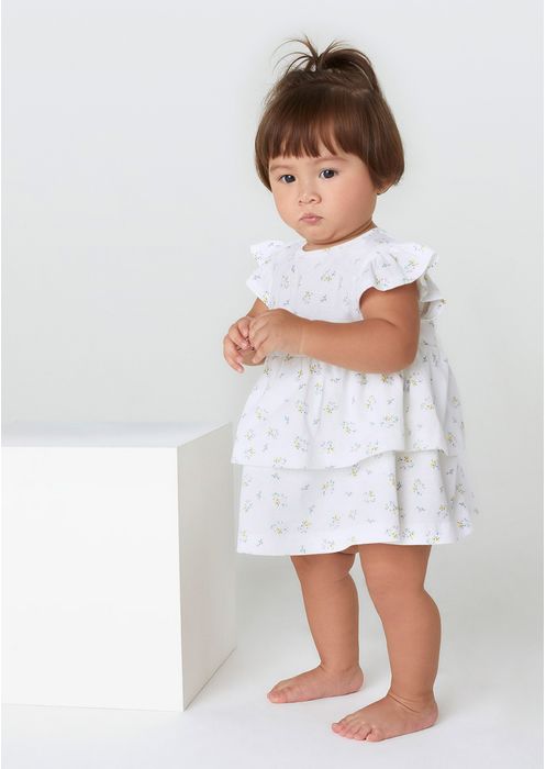 Body Vestido Bebê Estampado Floral - Off White
