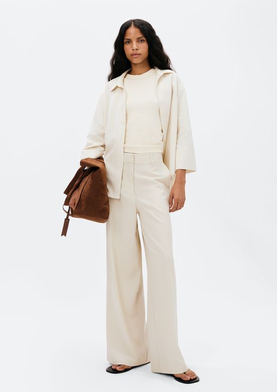 Foto do produto: Calça Feminina Reta Cintura Alta Com Linho - Off white