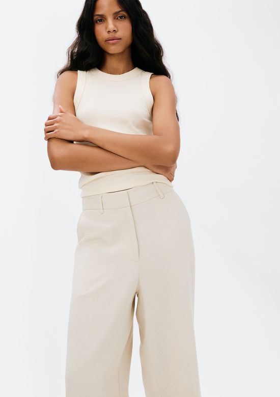 Foto do produto: Calça Feminina Reta Cintura Alta Com Linho - Off white