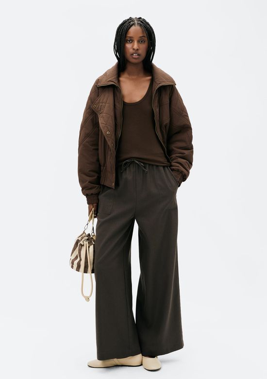 Foto do produto: Calça Feminina Reta Cintura Alta Com Linho - Marrom