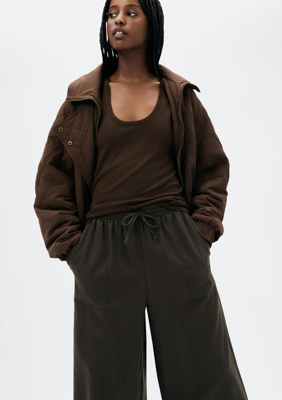 Foto do produto: Calça Feminina Reta Cintura Alta Com Linho - Marrom