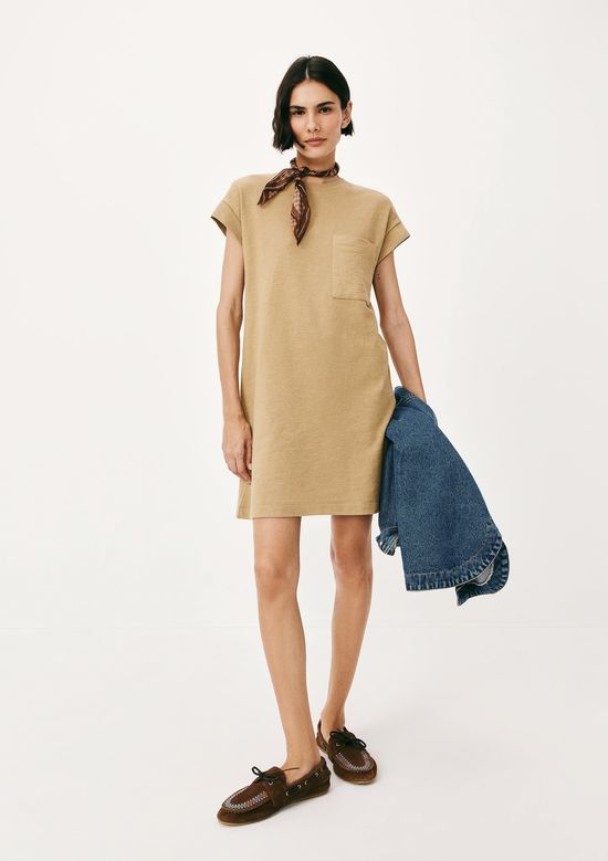 Foto do produto: Vestido Básico Curto Texturizado Com Bolso - Caqui