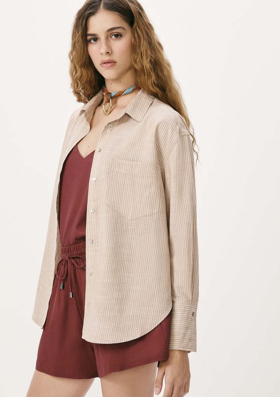 Foto do produto: Camisa Feminina Listrada Em Liocel - Bege