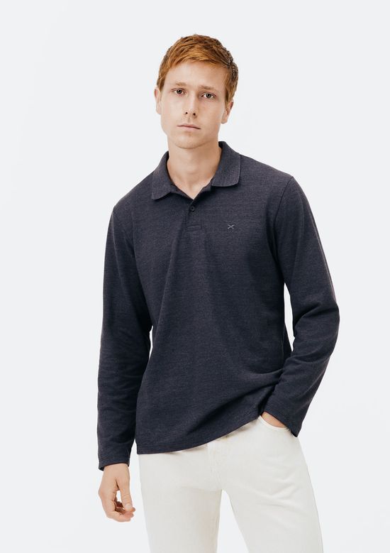 Foto do produto: Camisa Polo Masculina Manga Longa Em Piquet - Cinza
