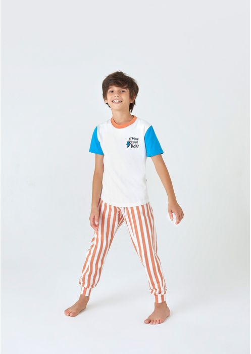 Pijama Triplex Infantil Menino Com Estampa Listrada - Off White