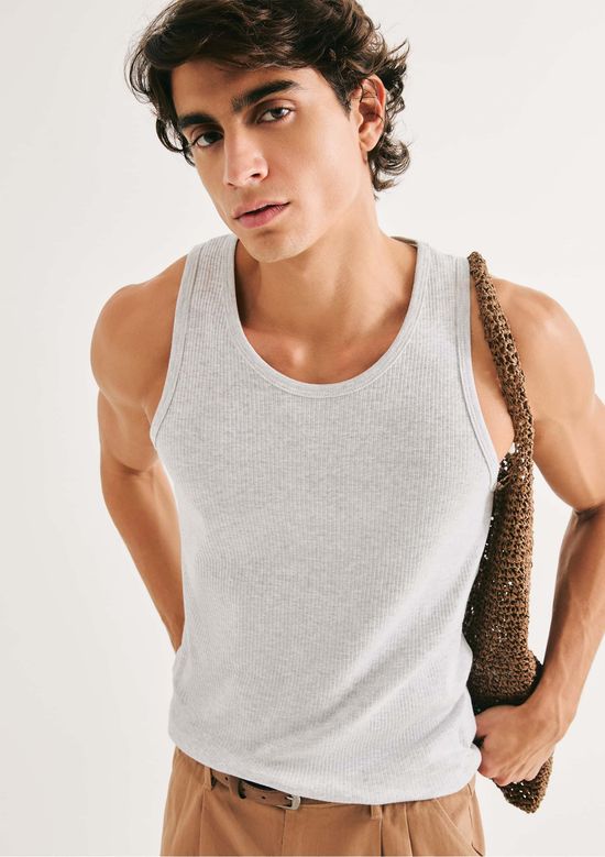 Foto do produto: Regata Básica Masculina Slim Em Ribana Canelada - Cinza