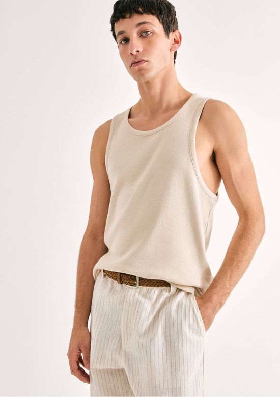 Foto do produto: Regata Básica Masculina Slim Em Ribana Canelada - Bege