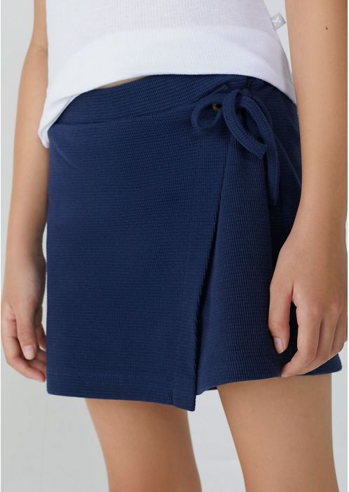 Shorts Saia Básico Infantil Em Malha Com Amarração - Azul
