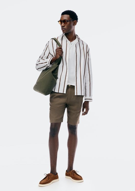 Foto do produto: Bermuda Básica Masculina Chino Em Linho - Marrom