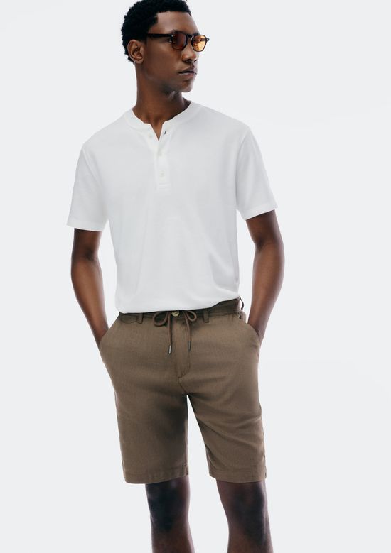 Foto do produto: Bermuda Básica Masculina Chino Em Linho - Marrom