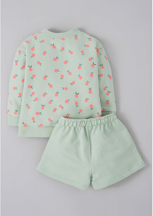 Conjunto Infantil Menina Blusão Frutinhas E Shorts Em Moletom Toddler - Verde