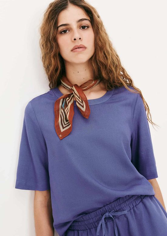 Foto do produto: Blusa Feminina Manga Média Com Linho - Azul