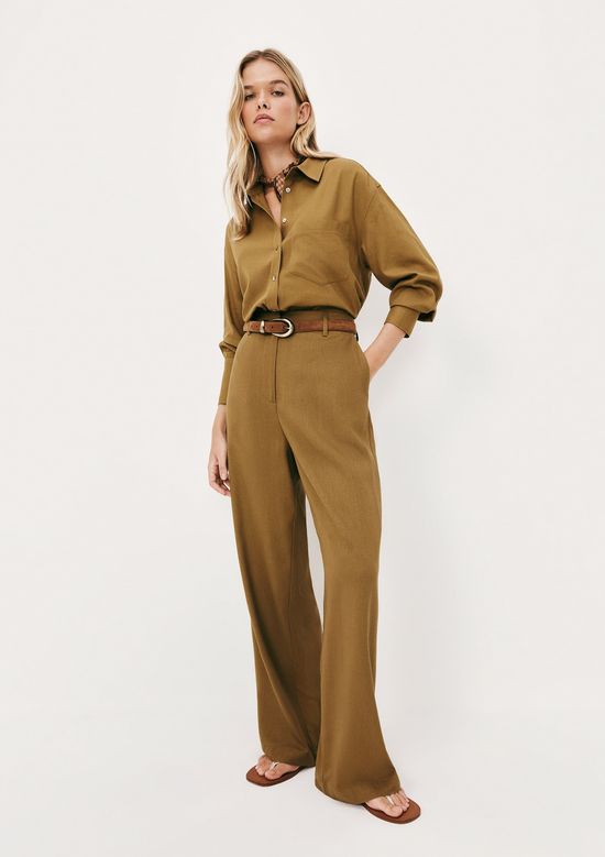 Foto do produto: Calça Feminina Reta Em Tecido Rústico - Marrom