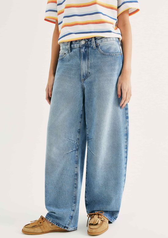 Foto do produto: Calça Jeans Feminina Barrel Cintura Média - Azul