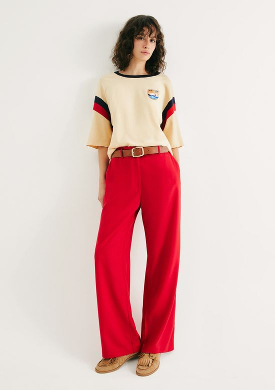 Foto do produto: Calça Feminina Reta Em Tecido Rústico - Vermelho