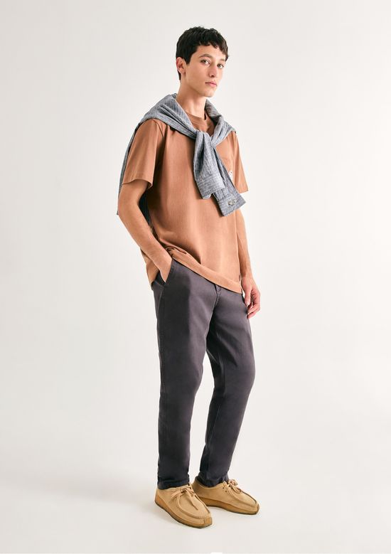 Foto do produto: Calça Básica Masculina Chino Slim Em Sarja Com Elastano - Cinza