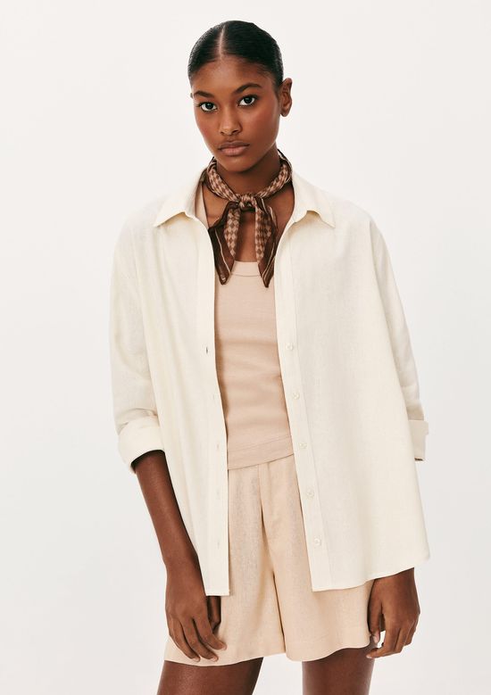 Foto do produto: Camisa Feminina Manga 7/8 Com Linho - Creme