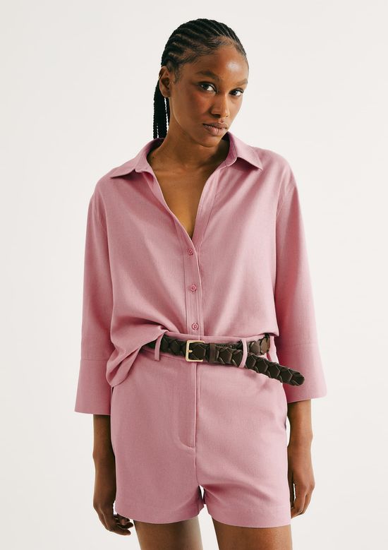 Foto do produto: Camisa Feminina Manga 7/8 Com Linho - Rosa