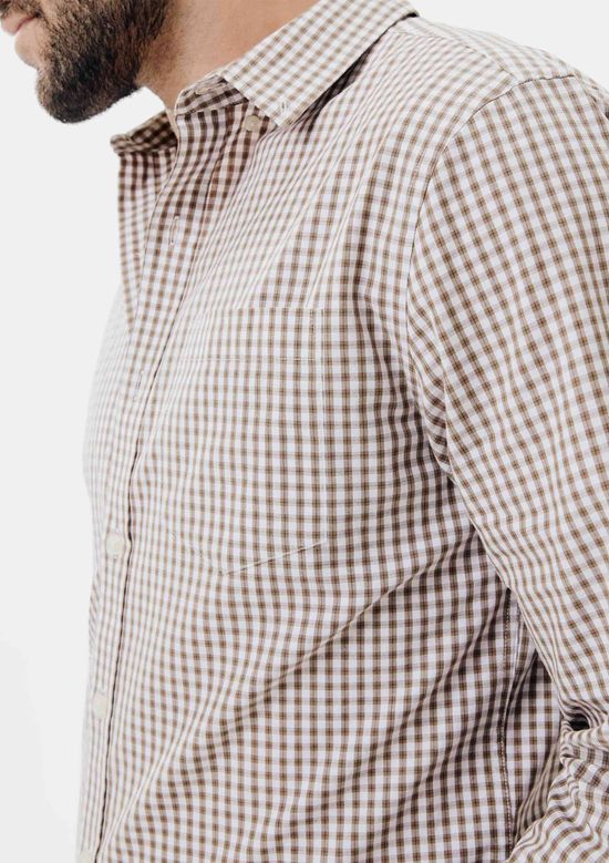 Foto do produto: Camisa Básica Masculina Manga Longa Slim Xadrez - Marrom