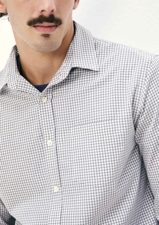 Foto do produto: Camisa Básica Masculina Manga Longa Slim Xadrez - Branco